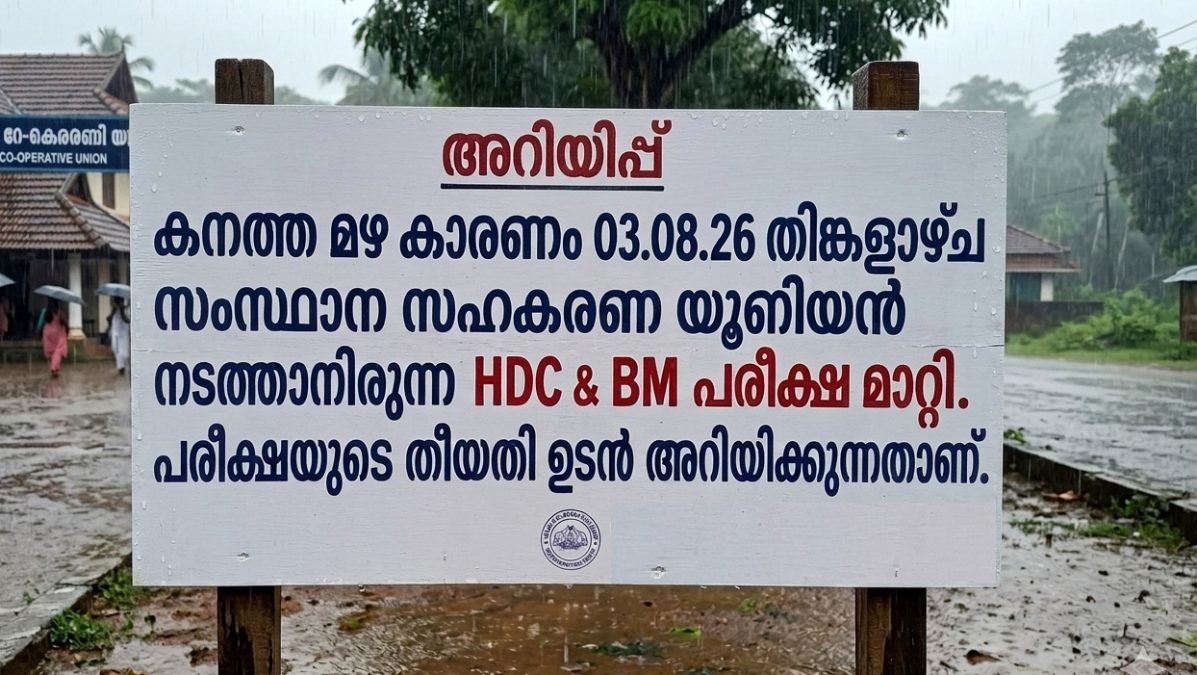 എച് ഡി സി & ബി എം  പരീക്ഷ മാറ്റി